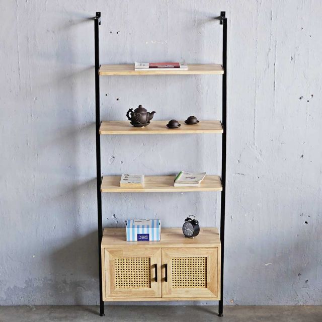 Kệ sách áp tường có tủ 208x28x180cm gỗ cao su KS68270