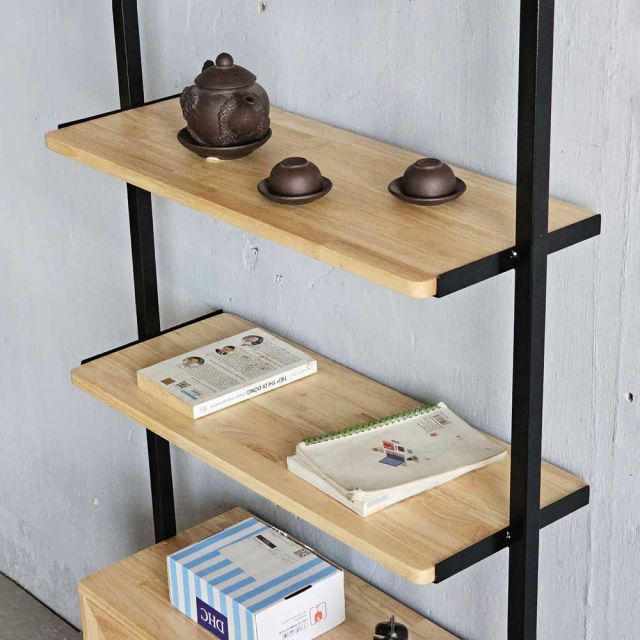 Kệ sách áp tường có tủ 208x28x180cm gỗ cao su KS68270