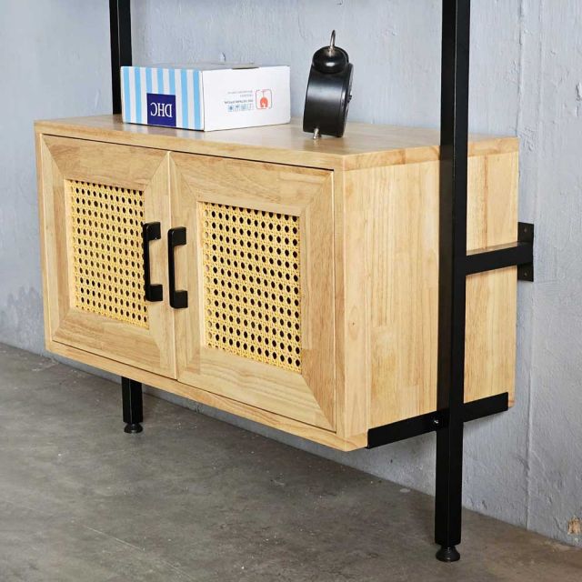 Kệ sách áp tường có tủ 208x28x180cm gỗ cao su KS68270