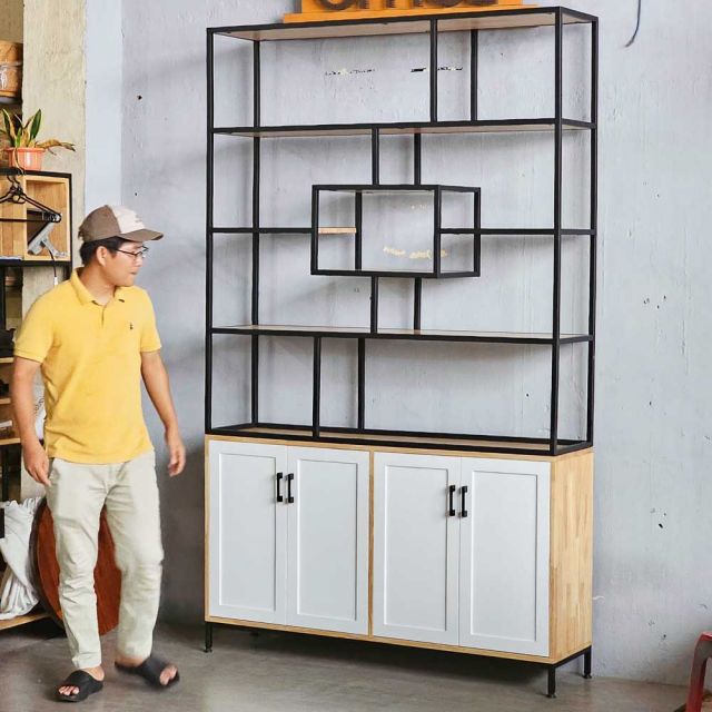 Kệ trang trí 140x35x230cm gỗ cao su KTB68198