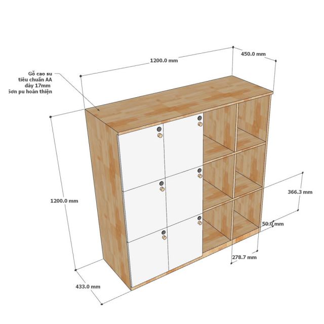 Tủ Locker 12 ngăn khóa số 120x45x120cm gỗ cao su THSL005