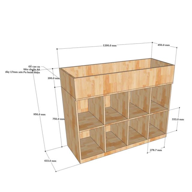 Tủ Locker 8 ngăn khóa số 120x45x75cm gỗ cao su THSL004