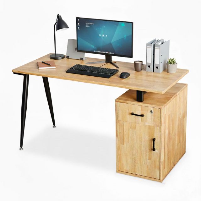Bàn làm việc gác tủ 140x60cm gỗ cao su hệ CONE HBCO066