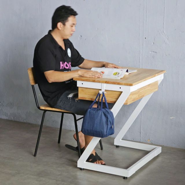 Bàn học đơn có hộc Zeus 02 gỗ cao su chân sắt lắp ráp PSD024