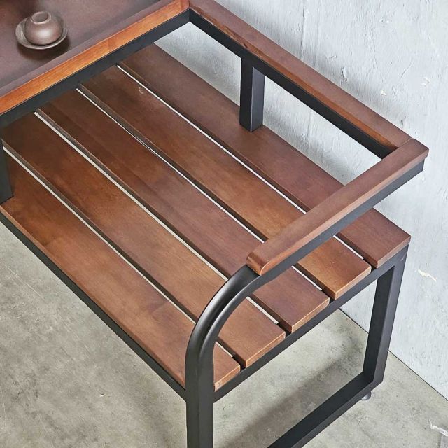 Ghế băng dài liền khay trà khung sắt mặt gỗ GBD031