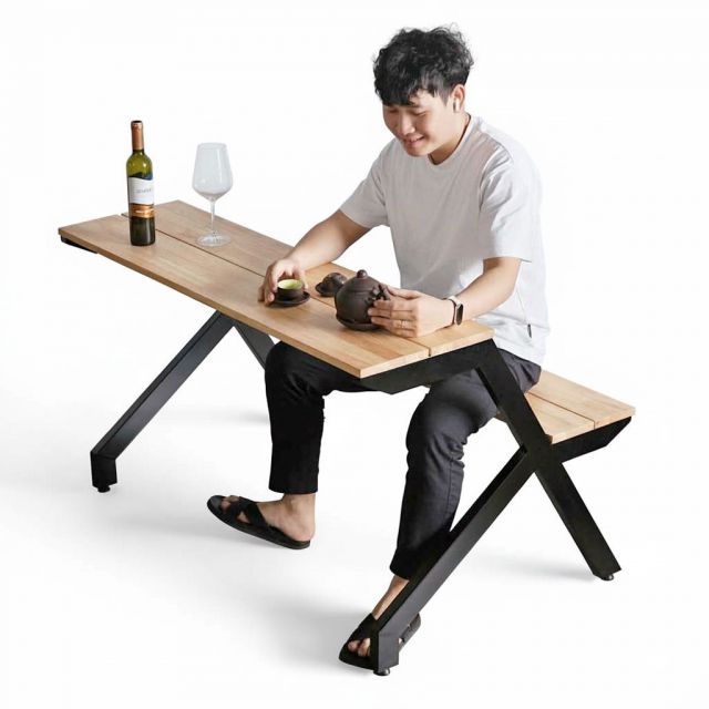 Ghế băng liền bàn 120x80x75cm gỗ cao su lắp ráp GBD041