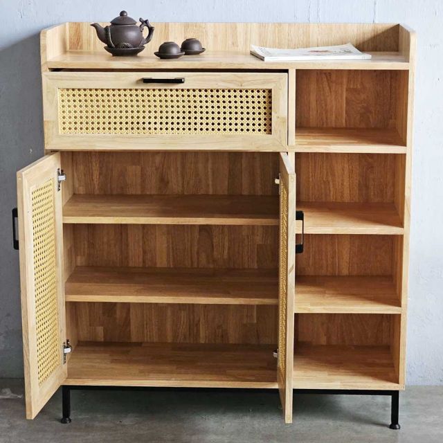 Tủ giày kết hợp kệ để đồ cửa lưới mây KG68055