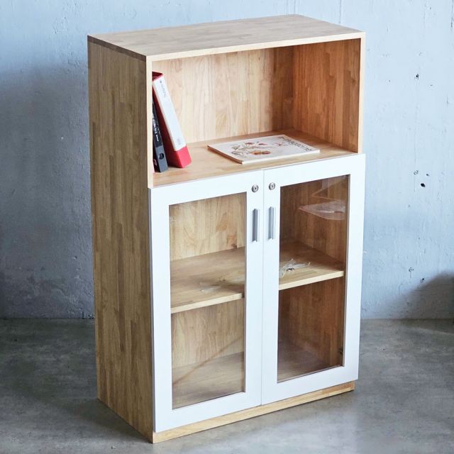 Tủ hồ sơ 3 tầng cửa kính có khóa 80x40x126cm gỗ cao su THS68033