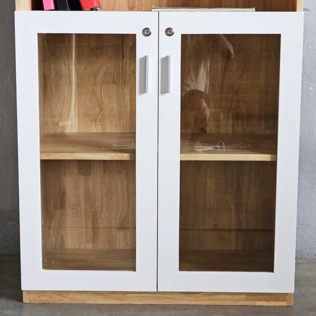 Tủ hồ sơ 3 tầng cửa kính có khóa 80x40x126cm gỗ cao su THS68033