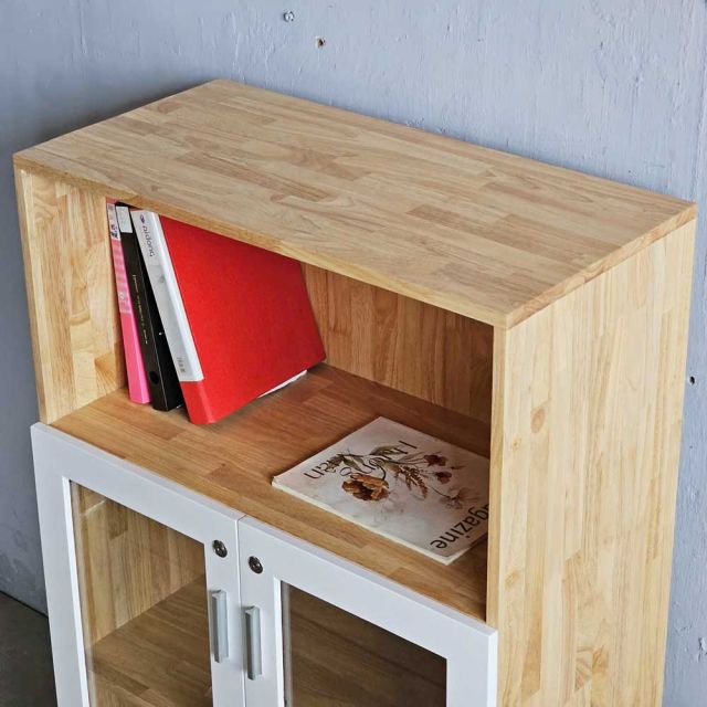 Tủ hồ sơ 3 tầng cửa kính có khóa 80x40x126cm gỗ cao su THS68033