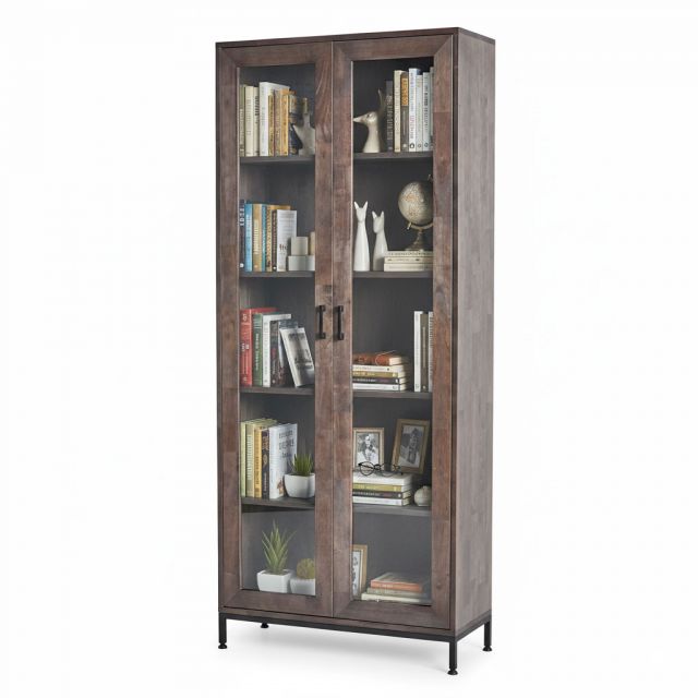 Tủ kính phòng khách 80x35x195cm gỗ cao su KTB68201