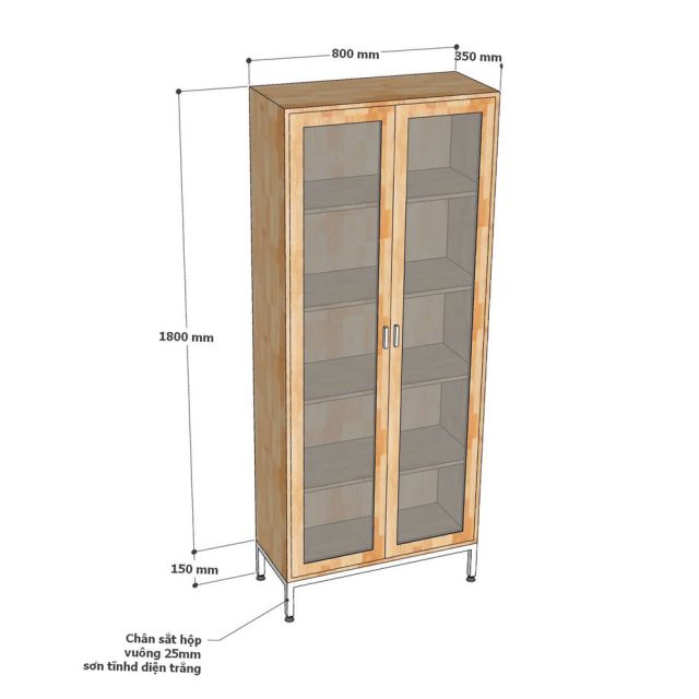 Tủ kính phòng khách 80x35x195cm gỗ cao su KTB68201