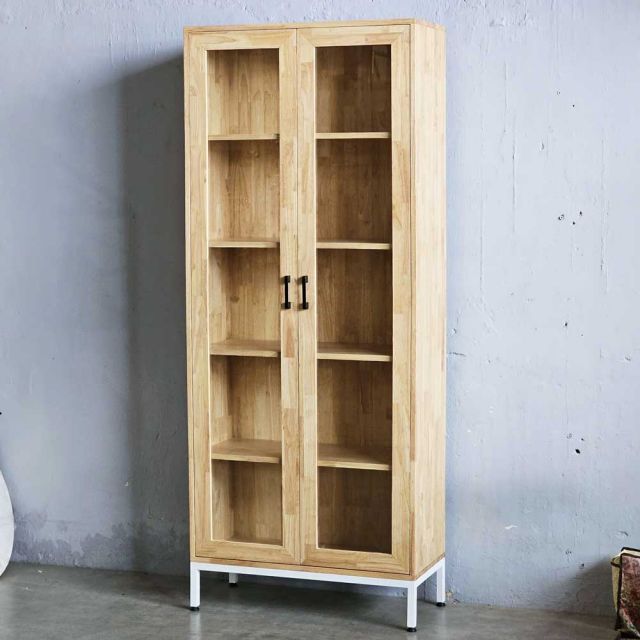 Tủ kính phòng khách 80x35x195cm gỗ cao su KTB68201