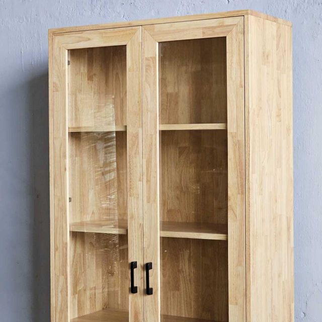 Tủ kính phòng khách 80x35x195cm gỗ cao su KTB68201