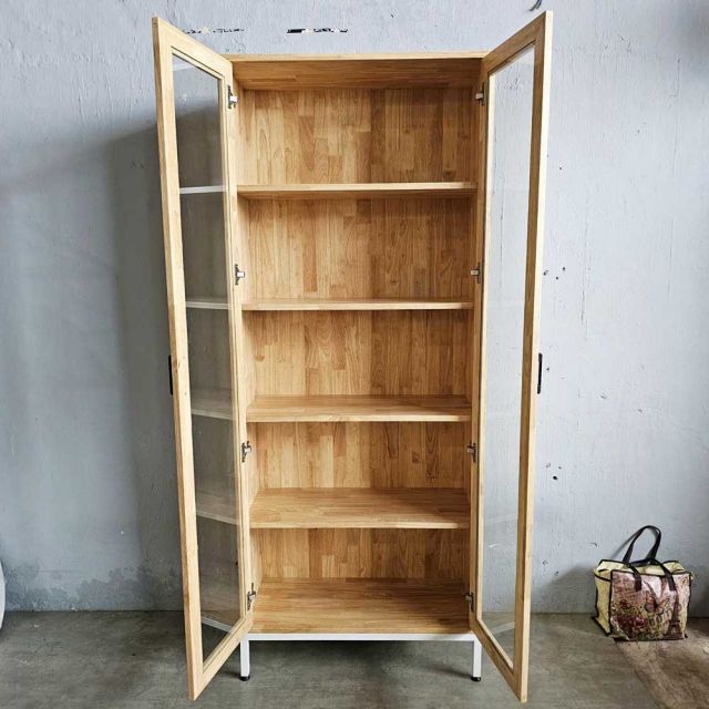 Tủ kính phòng khách 80x35x195cm gỗ cao su KTB68201