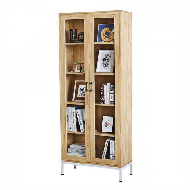Tủ kính phòng khách 80x35x195cm gỗ cao su KTB68201 Tủ kính phòng khách 80x35x195cm gỗ cao su KTB68201