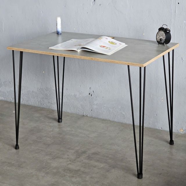 Bàn làm việc đơn giản mặt gỗ Plywood chân sắt Hairpin HOBP028
