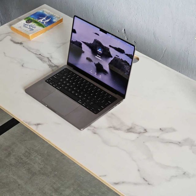 Bàn làm việc 120x60cm gỗ plywood vân giả đá hệ Slean + BSLP003