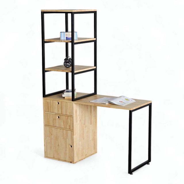 Bàn làm việc liền tủ kệ 120x50cm gỗ cao su BD68135