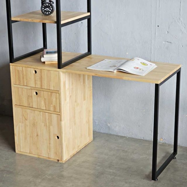 Bàn làm việc liền tủ kệ 120x50cm gỗ cao su BD68135