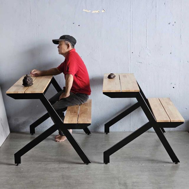 Combo 2 ghế băng liền bàn gỗ cao su 4 người ngồi GBD043