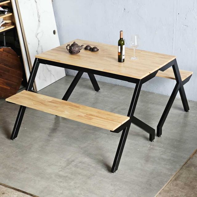 Combo 2 ghế băng liền bàn gỗ cao su 4 người ngồi GBD043