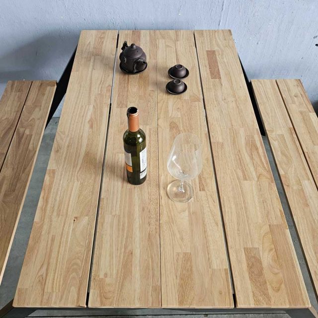 Combo 2 ghế băng liền bàn gỗ cao su 4 người ngồi GBD043