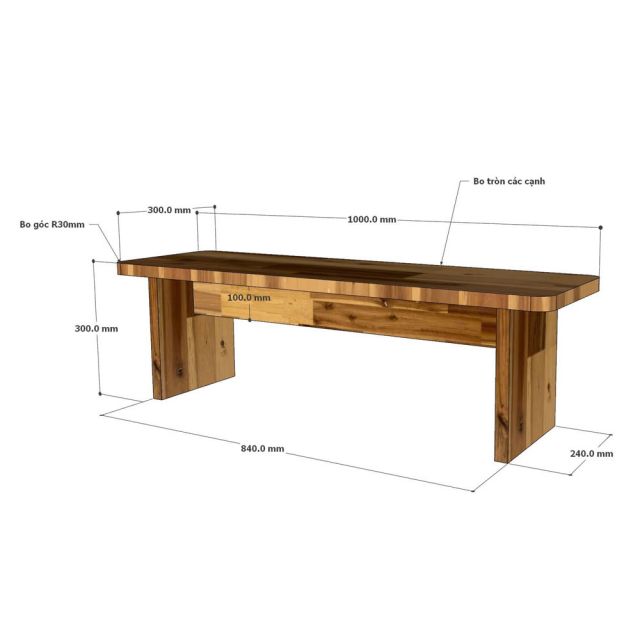 Ghế băng thấp 100x30x30cm gỗ tràm GBD044