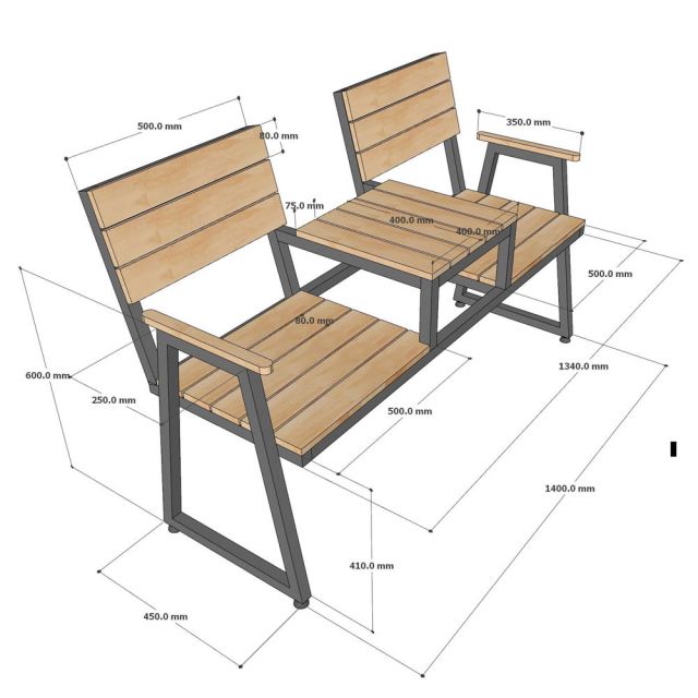 Ghế băng có bàn trà 140x45x85cm gỗ cao su GBD044
