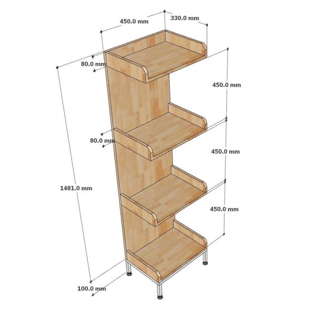 Kệ sách 4 tầng 45x33x160cm gỗ cao su KS68274
