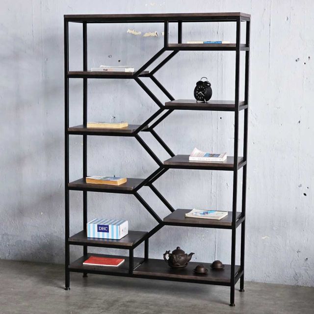 Kệ sách trang trí BEE-SHELF khung sắt gỗ cao su KTB68049