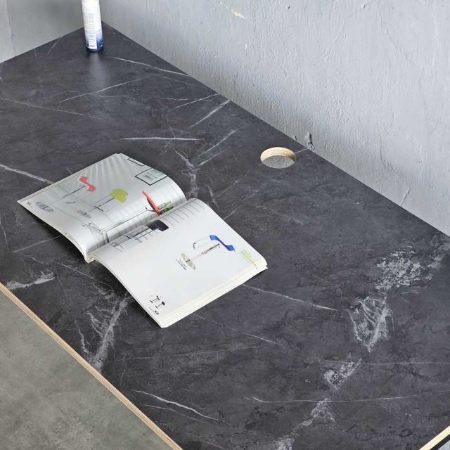 Bàn làm việc 120x60cm gỗ plywood vân giả đá hệ Tứ Giác HBDI003