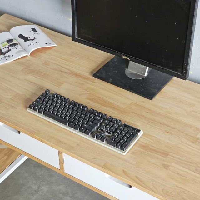 Bàn máy tính liền chân kệ 160x60cm gỗ cao su BD68120