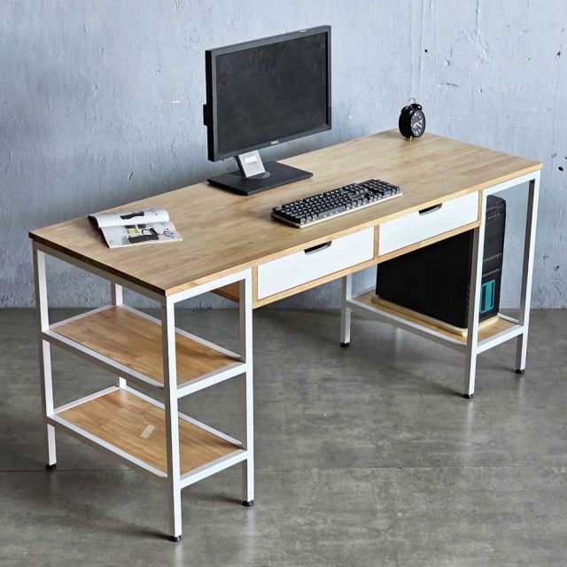 Bàn máy tính liền chân kệ 160x60cm gỗ cao su BD68120