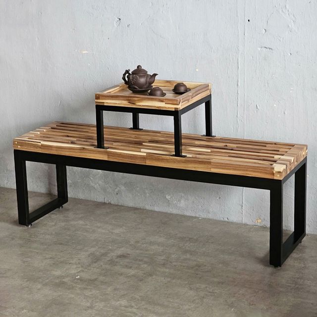 Ghế băng dài có bàn trà 132x35x45cm gỗ tràm GBD047