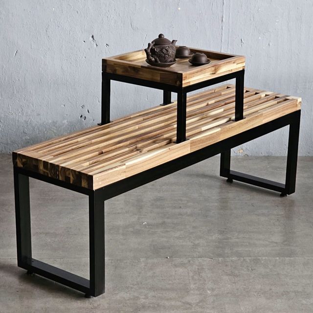 Ghế băng dài có bàn trà 132x35x45cm gỗ tràm GBD047