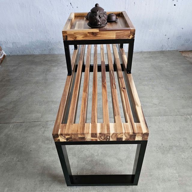 Ghế băng dài có bàn trà 132x35x45cm gỗ tràm GBD047