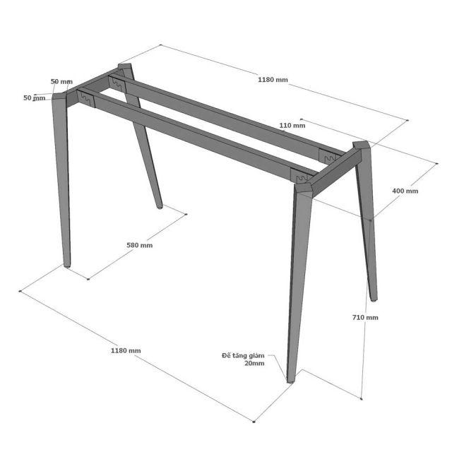 Bàn làm việc 120x60cm gỗ plywood hệ Tứ Giác Côn HBDI005