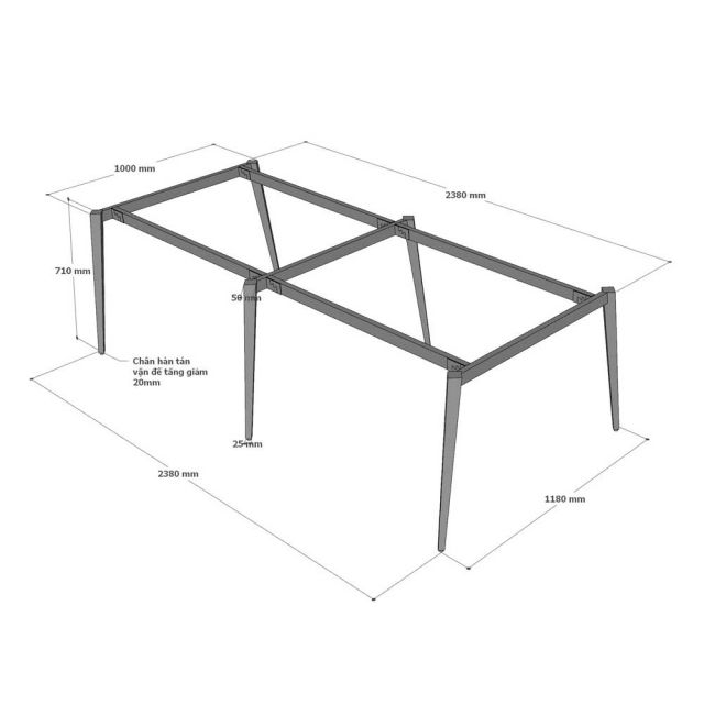 Bàn cụm 4 người 240x120cm gỗ plywood hệ Tứ Giác Côn HBDI011