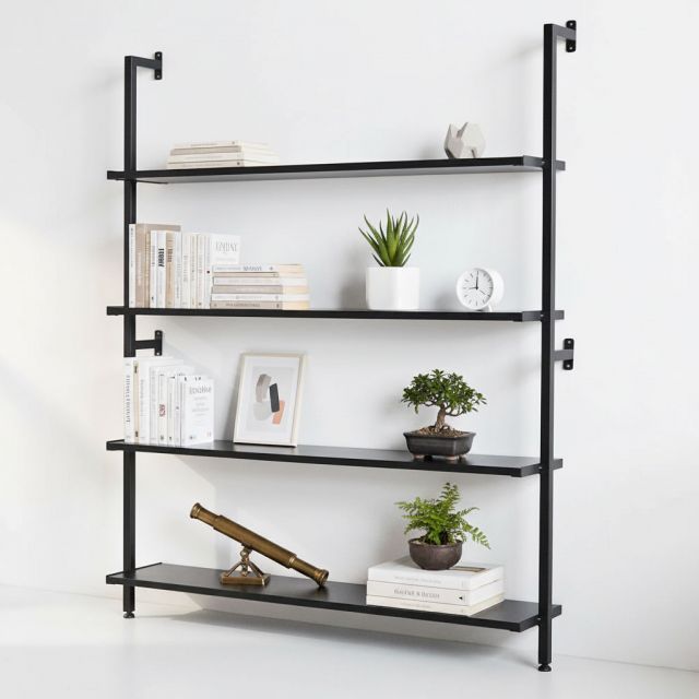 Kệ sách áp tường 4 tầng 120x25x145cm gỗ cao su KS68281 Kệ sách áp tường 4 tầng 120x25x145cm gỗ cao su KS68281