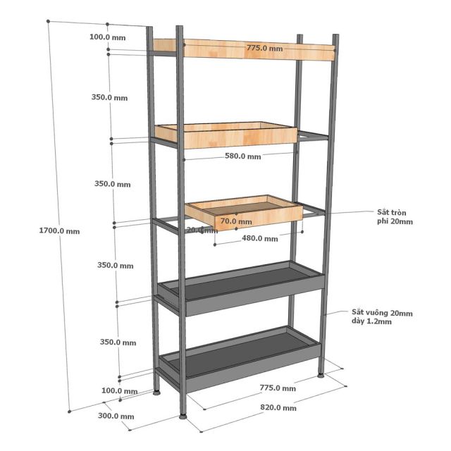 Kệ trang trí 80x32x170cm gỗ cao su KS68283