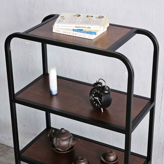 Kệ trang trí khung sắt 60x30x120cm gỗ cao su KTB68202