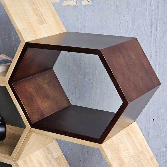 Kệ tổ ong có ngăn tủ 130x25x147cm gỗ cao su KS68282