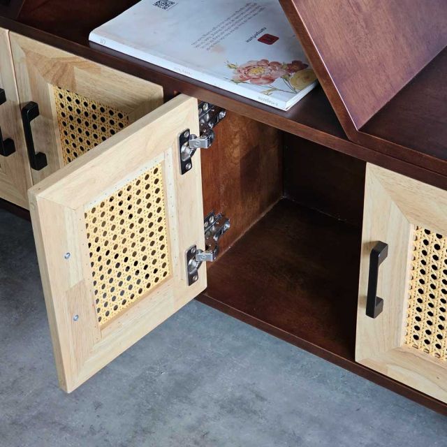 Kệ tổ ong có ngăn tủ 130x25x147cm gỗ cao su KS68282