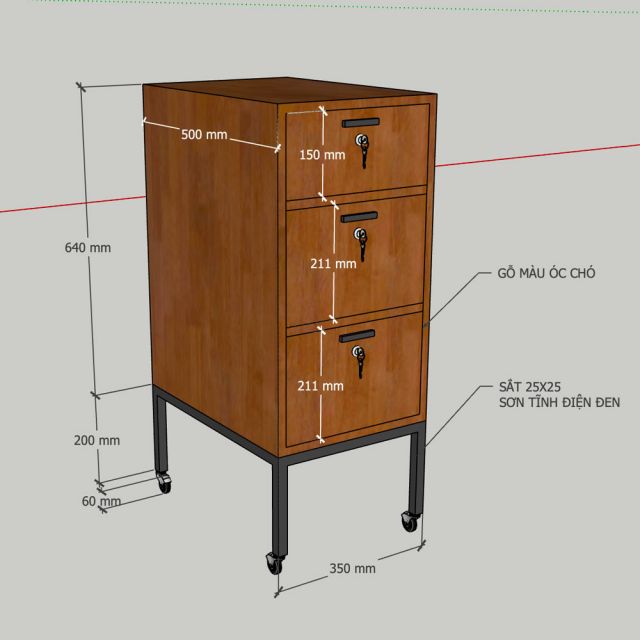 Tủ cá nhân di động 35x50x90cm gỗ cao su TCN68056