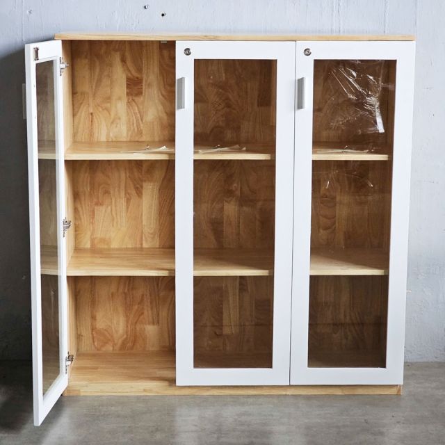Tủ hồ sơ 3 tầng cửa kính gỗ cao su THS68036