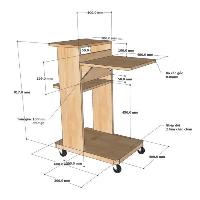 Kệ máy chiếu di động gỗ cao su KMI68005