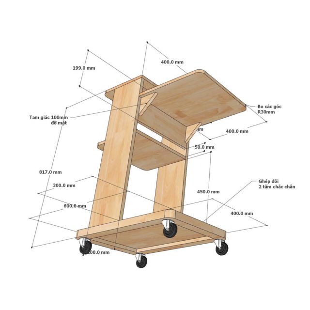 Kệ máy chiếu di động gỗ cao su KMI68005