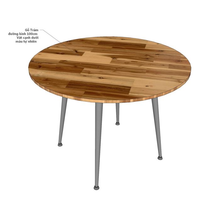 Bàn ăn tròn đk 100cm gỗ tràm chân sắt CONE BA68209