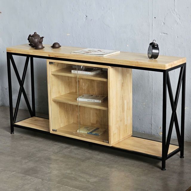 Bàn console có tủ kính 150x30x70cm gỗ cao su CST092
